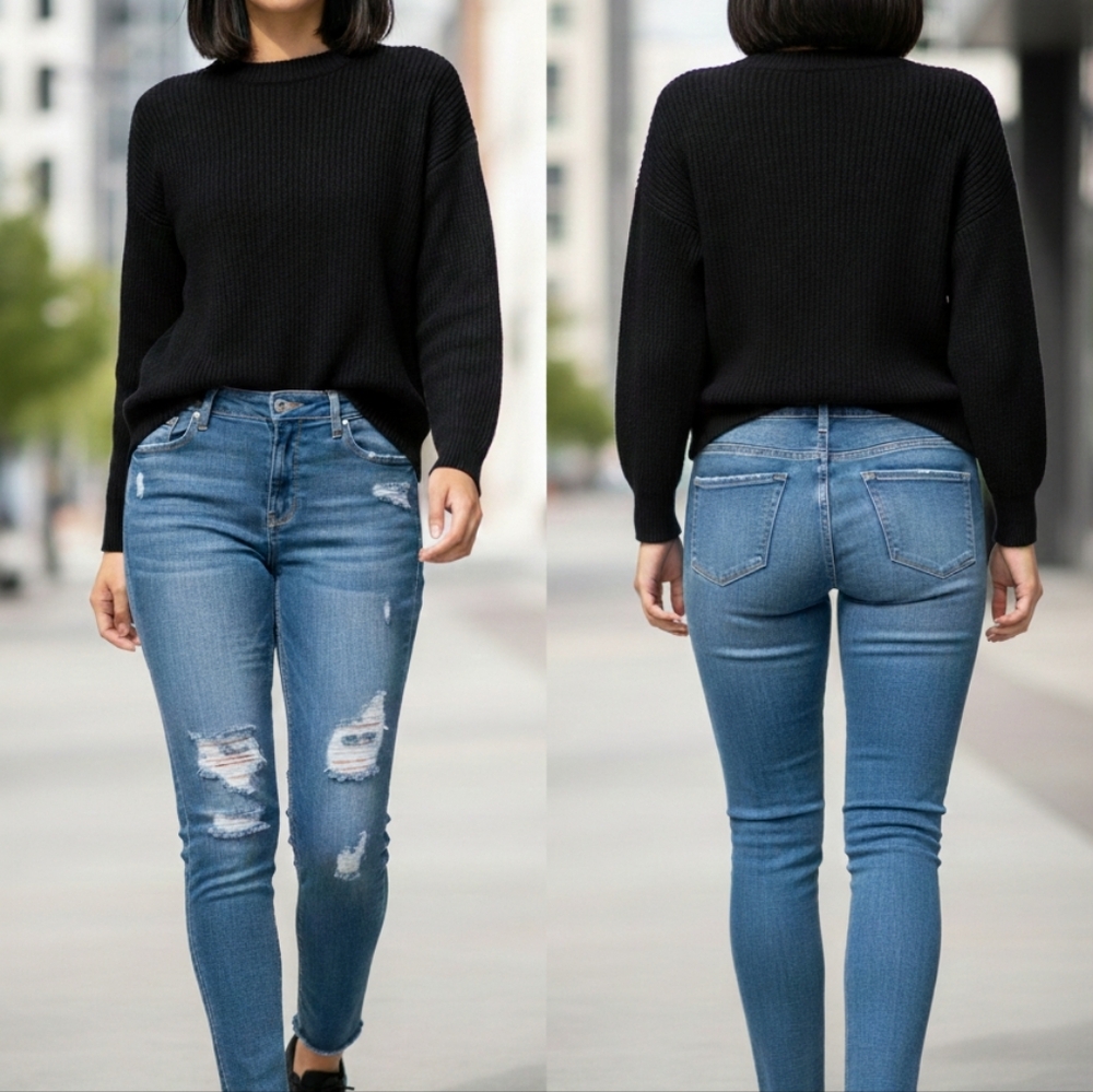 Trendy Blue Distressed Skinny Jeans